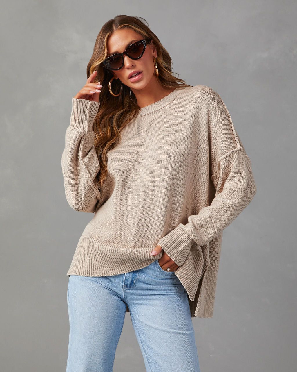 Exposed Oversized Knit Pullover Sweater sold by Vici