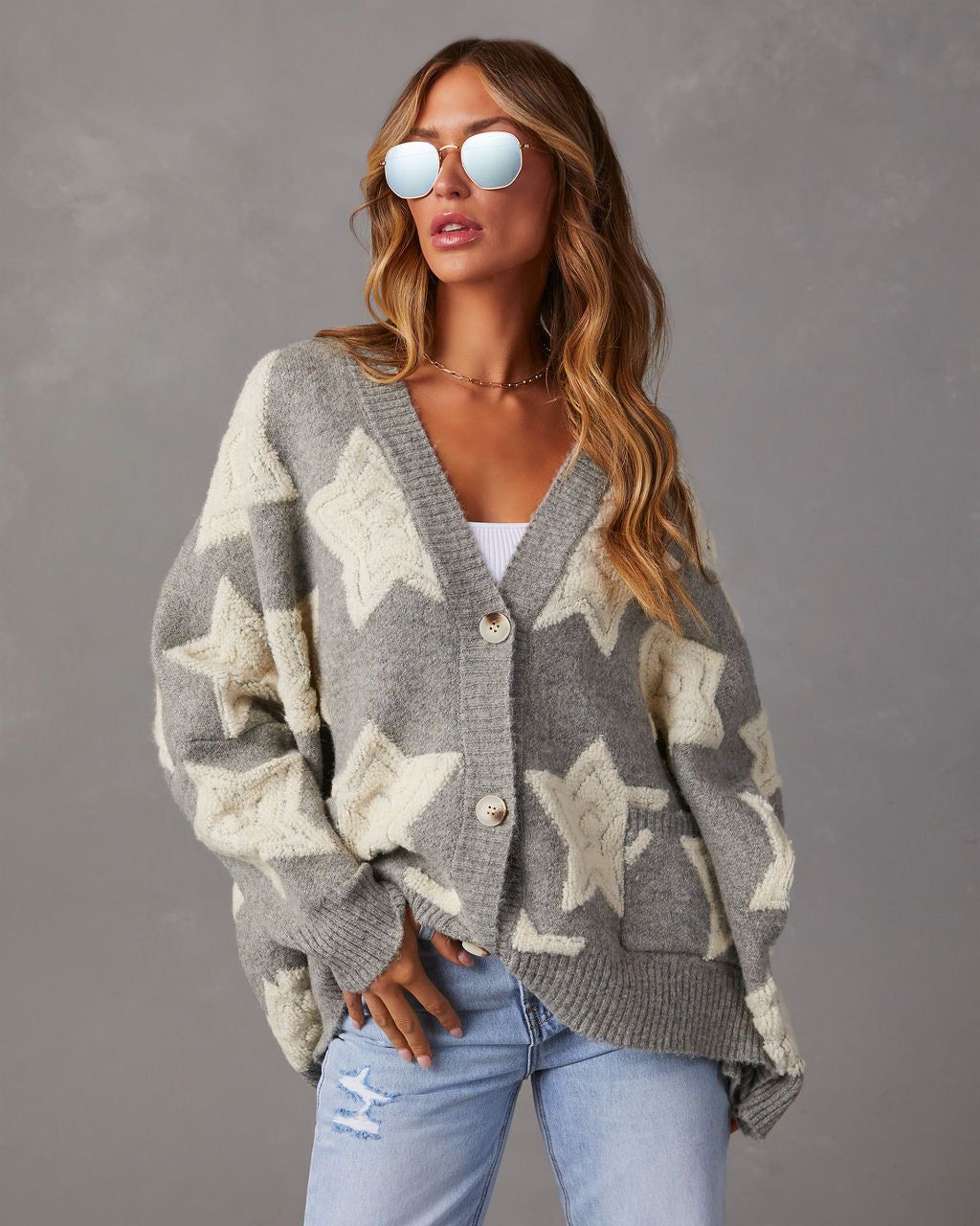 Chasing The Stars Pocketed Oversized Cardigan - Grey sold by Vici product image thumbnail 2