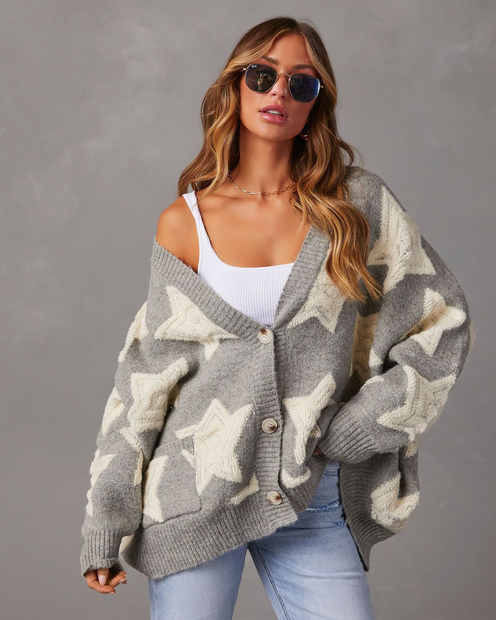 Chasing The Stars Pocketed Oversized Cardigan - Grey sold by Vici product image thumbnail 6