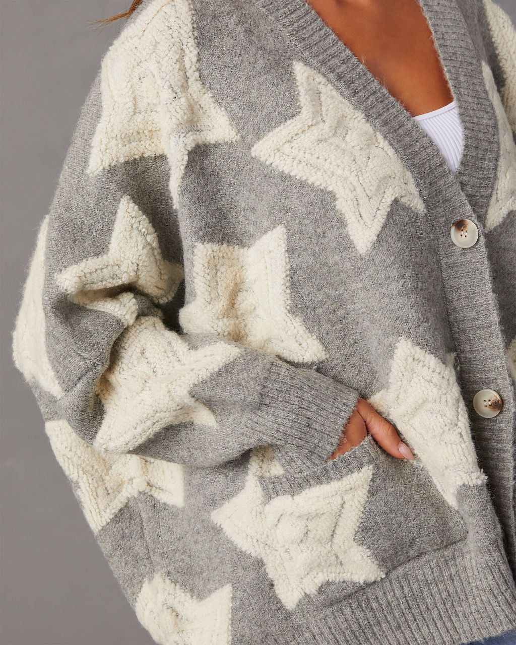 Chasing The Stars Pocketed Oversized Cardigan - Grey sold by Vici product image thumbnail 5