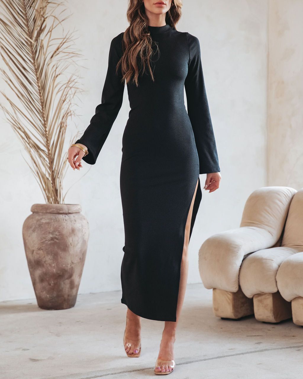 Simpson Ribbed Side Slit Maxi Dress - Black - FINAL SALE sold by Vici product image thumbnail 2