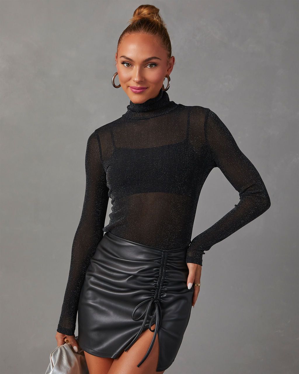 Nightfall Mock Neck Long Sleeve Top - Black sold by Vici