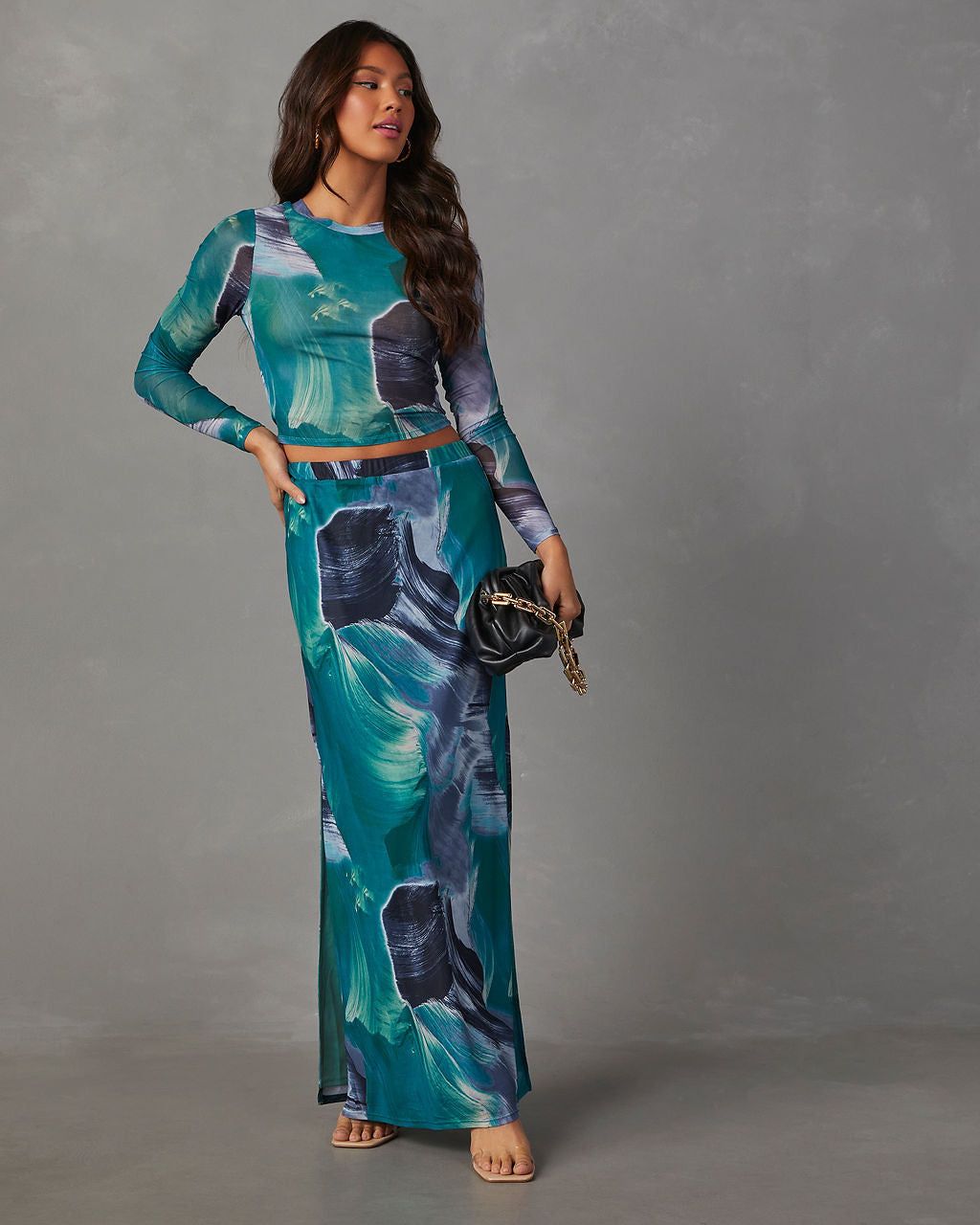 Larocco Printed Mesh Midi Skirt sold by Vici