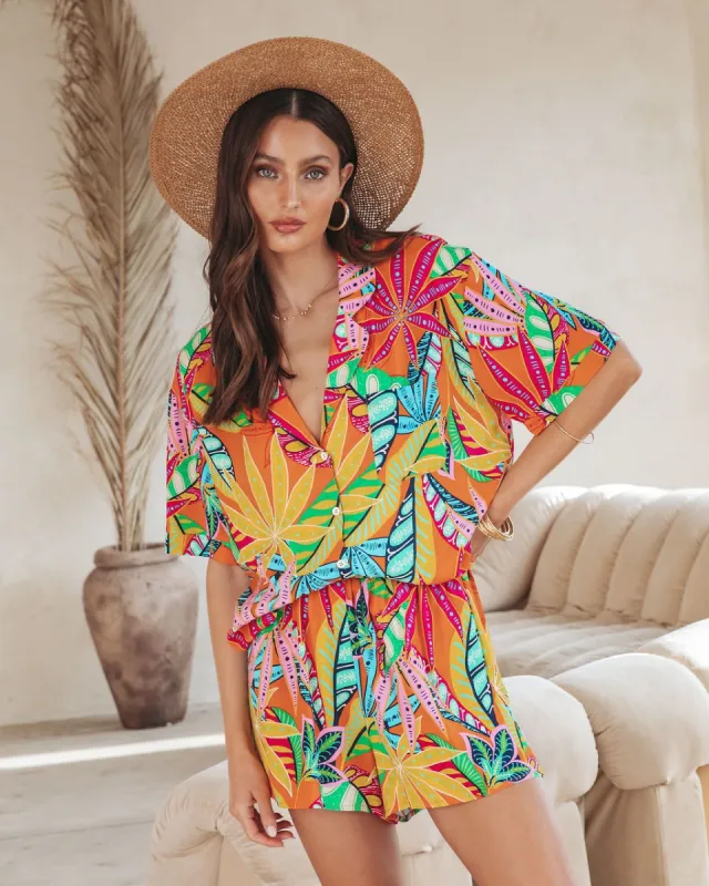 Barbados Girl Printed Button Down Top sold by Vici