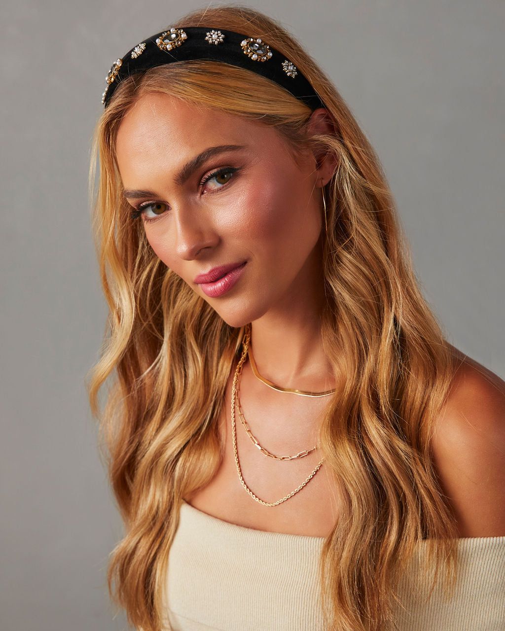Louetta Padded Rhinestone & Pearl Headband - Black sold by Vici product image thumbnail 3