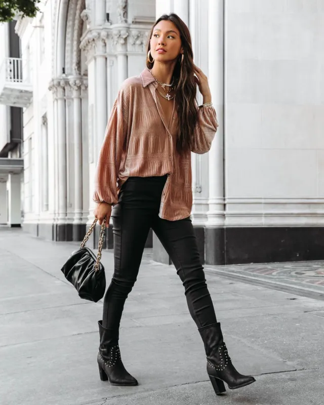 Bette Textured Velvet Button Down Top - Champagne sold by Vici