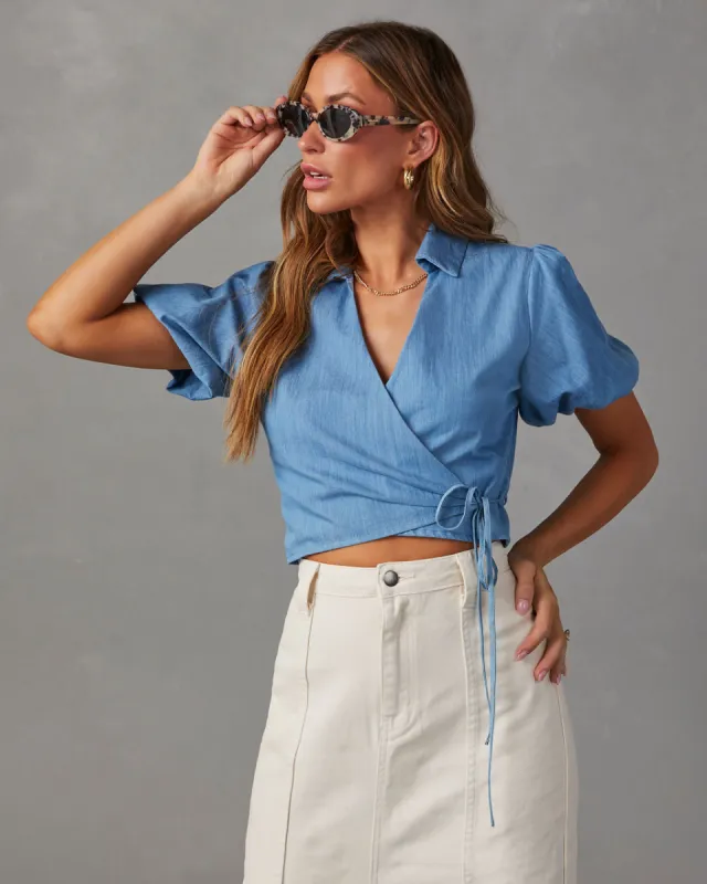 Allena Woven Wrap Top sold by Vici