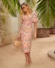 Jasmina Puff Sleeve Printed Midi Dress sold by Vici