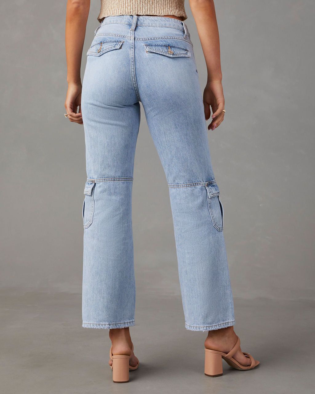 Kacy Mid Rise Utility Cargo Jeans - Light Wash - SALE sold by Vici product image thumbnail 4
