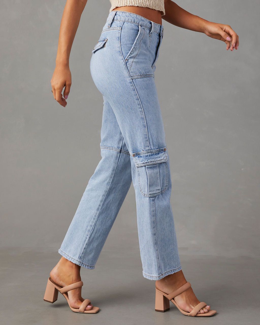 Kacy Mid Rise Utility Cargo Jeans - Light Wash - SALE sold by Vici product image thumbnail 3