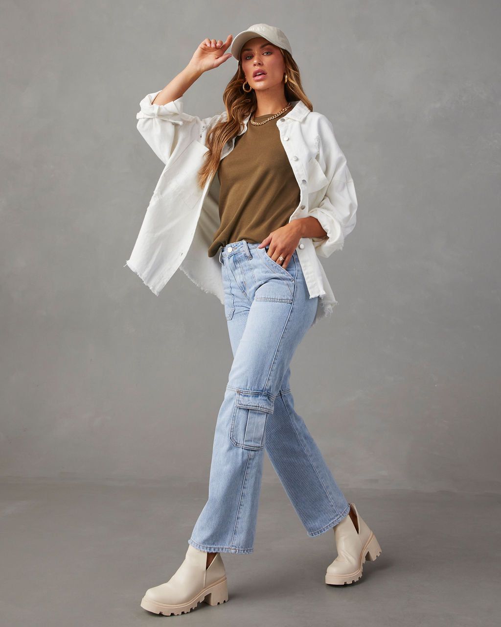 Kacy Mid Rise Utility Cargo Jeans - Light Wash - SALE sold by Vici product image thumbnail 6