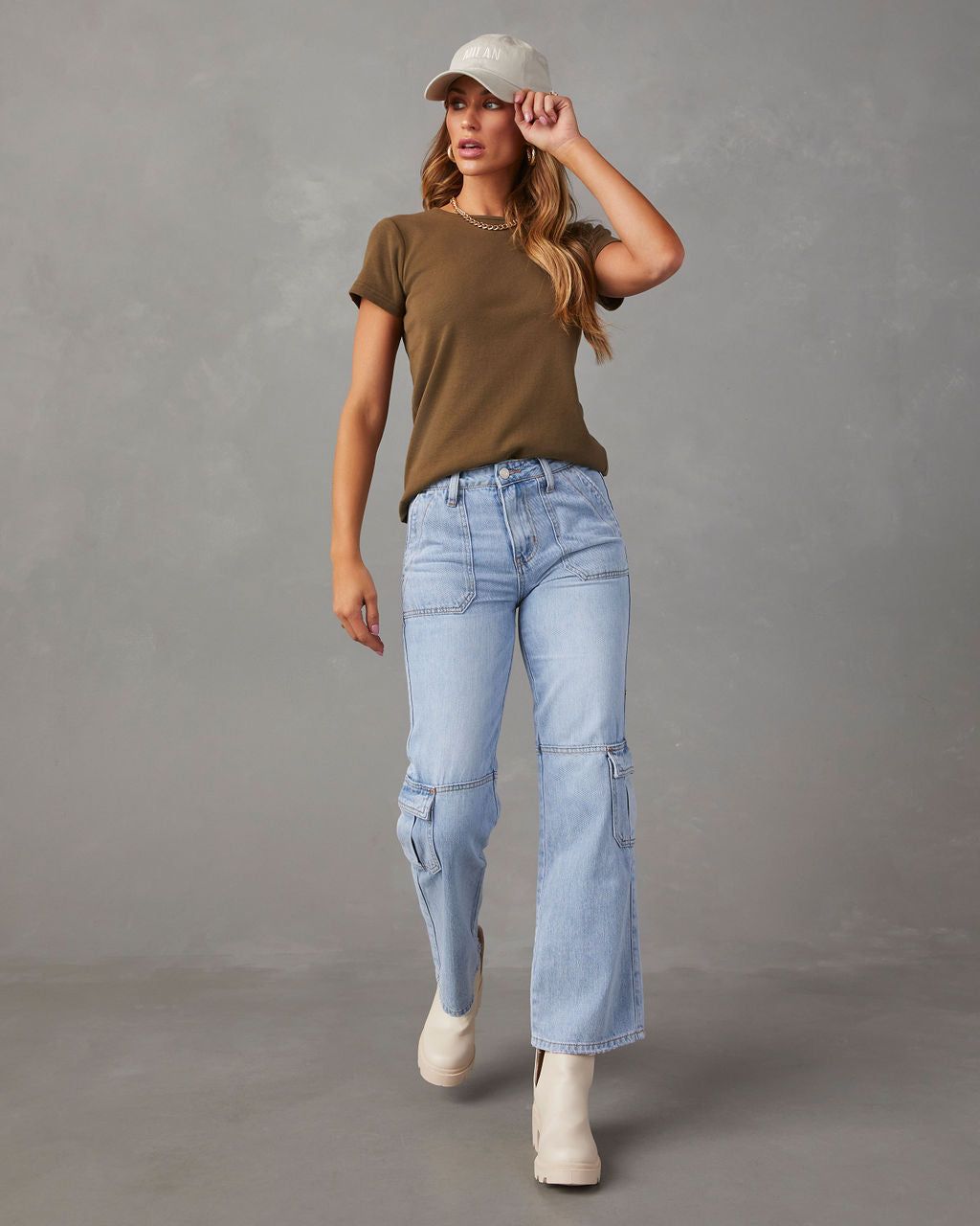 Kacy Mid Rise Utility Cargo Jeans - Light Wash - SALE sold by Vici product image thumbnail 2