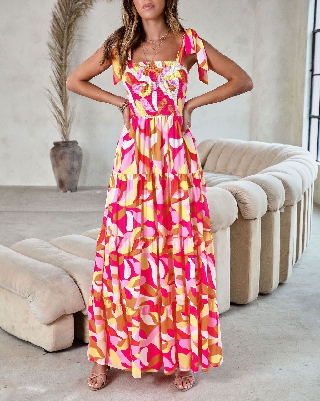Under The Bold Sky Printed Smocked Maxi Dress sold by Vici product image thumbnail 2