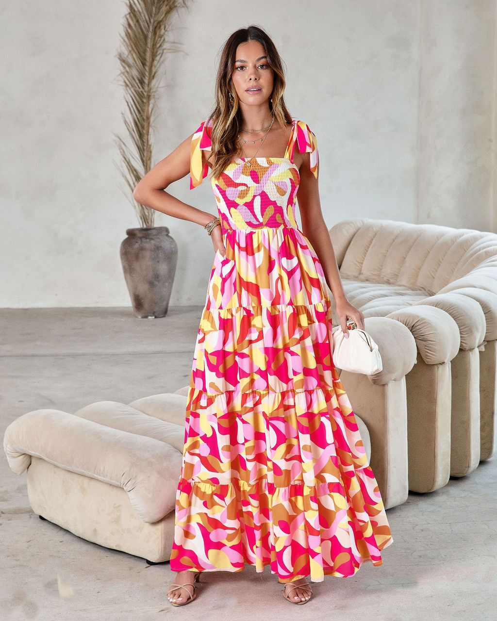 Under The Bold Sky Printed Smocked Maxi Dress sold by Vici product image thumbnail 3