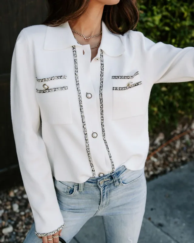 Gabrielle Knit Tweed Trim Button Front Cardigan - LAST CHANCE sold by Vici