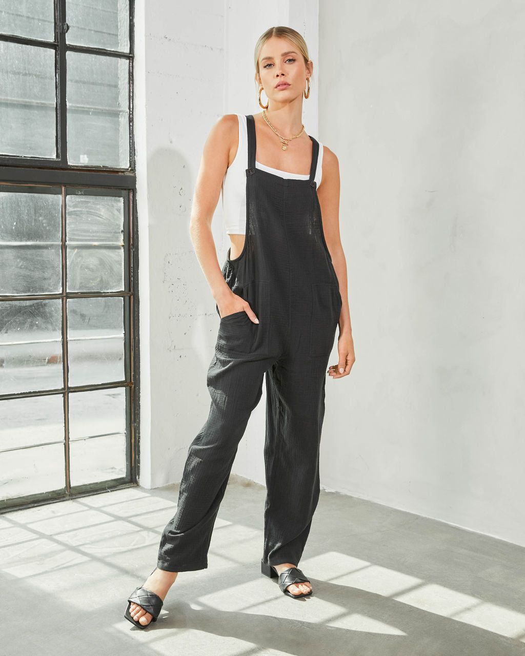 Gwendolyn Pocketed Overalls sold by Vici