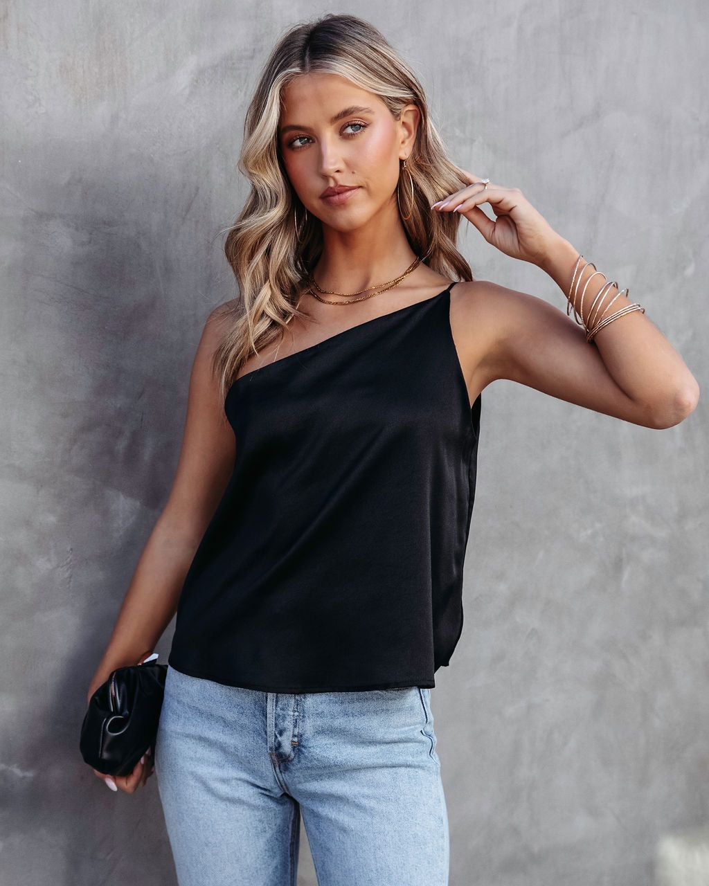 Lorenza Satin One Shoulder Top - Black - LAST CHANCE sold by Vici product image thumbnail 3