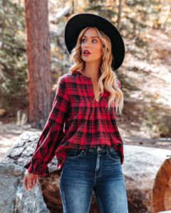 Julien Cotton Plaid Babydoll Top sold by Vici