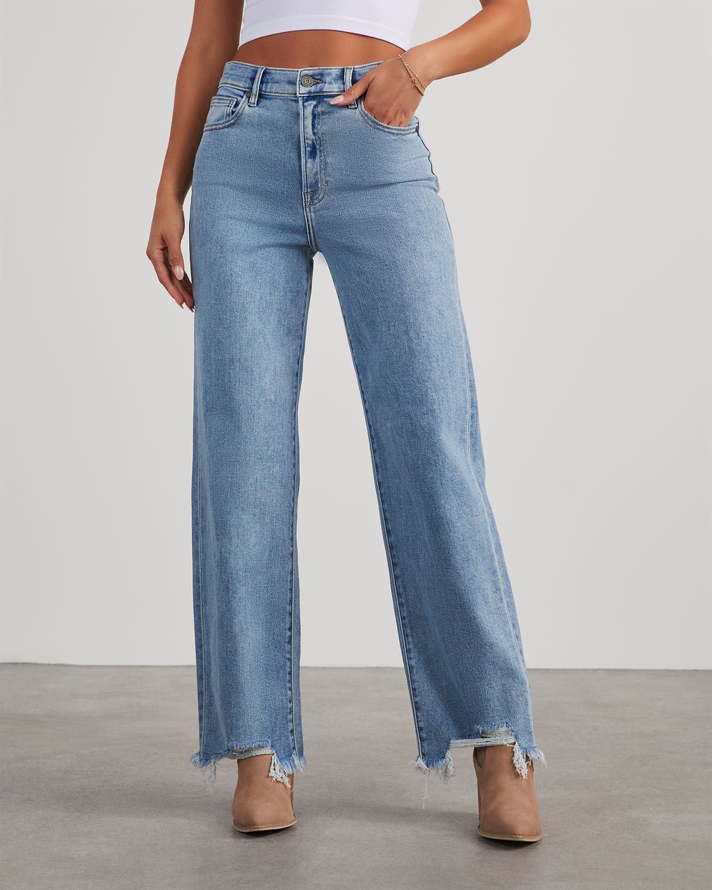 Mandy High Rise Stretch Frayed Relaxed Denim sold by Vici product image thumbnail 3
