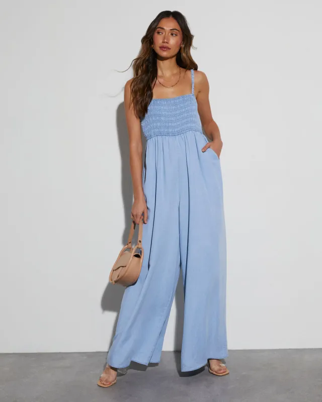 Shelly Smocked Wide Leg Jumpsuit sold by Vici