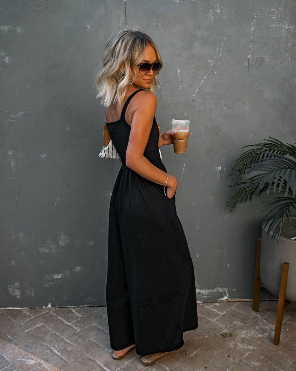 Mattea Smocked Pocketed Jumpsuit - Black - SALE sold by Vici product image thumbnail 2