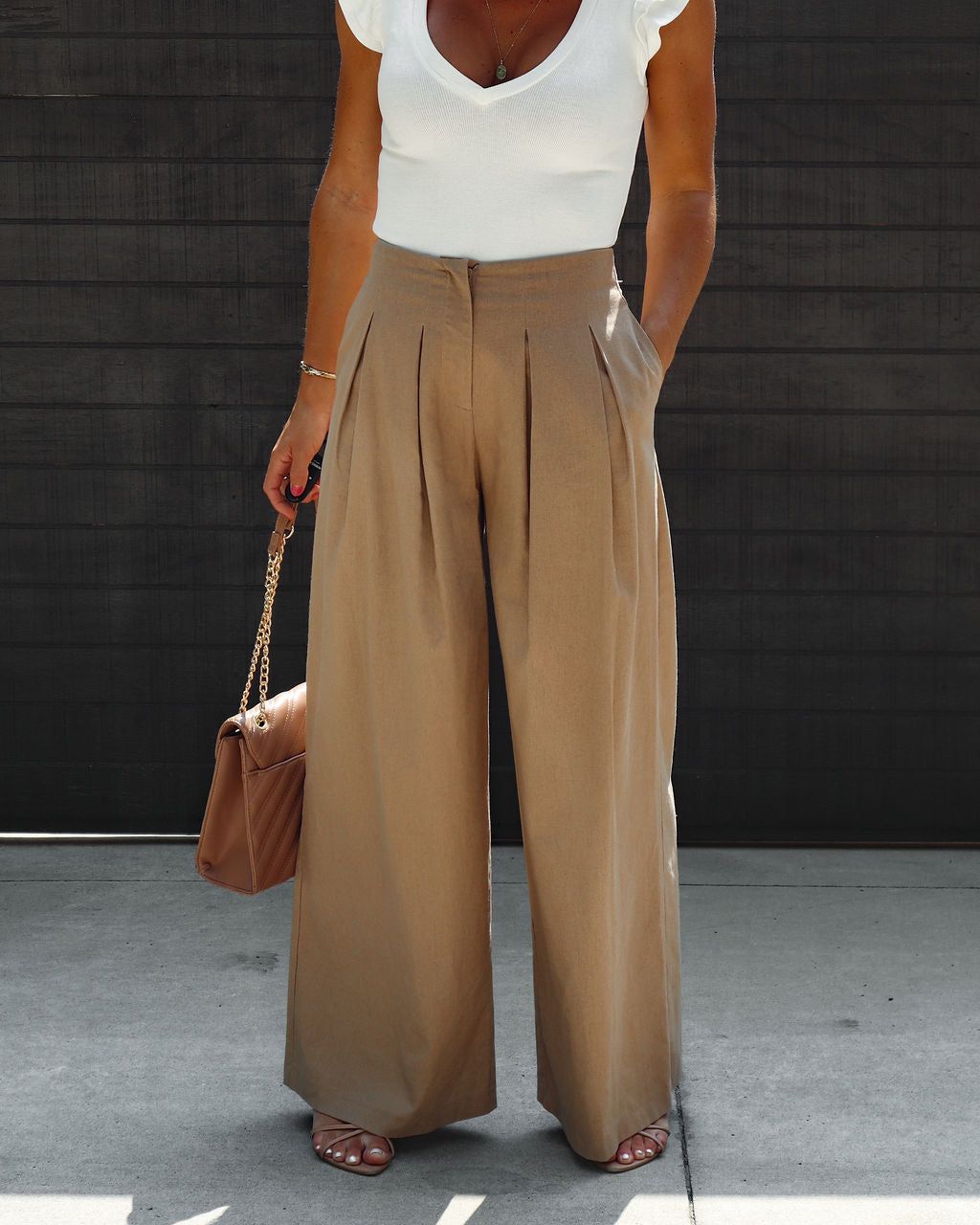 Janie Wide Leg Pocketed Pleated Pants sold by Vici product image thumbnail 2