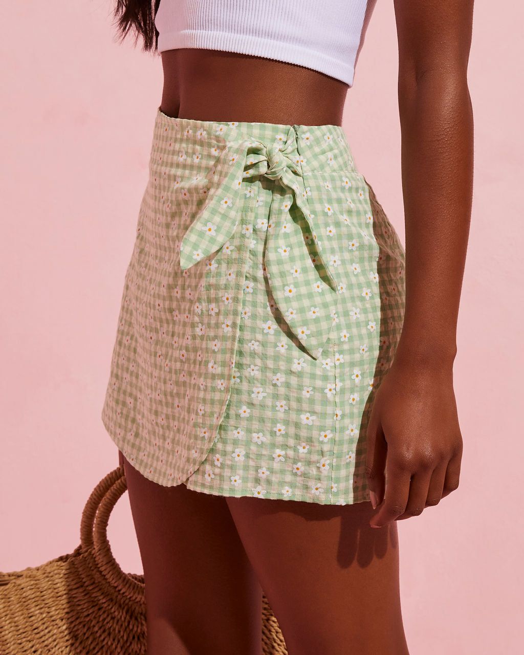State Fair Plaid Daisy Wrap Skort - Green - FINAL SALE sold by Vici product image thumbnail 4