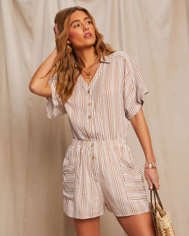 Sonya Cotton Striped Pocketed Romper sold by Vici