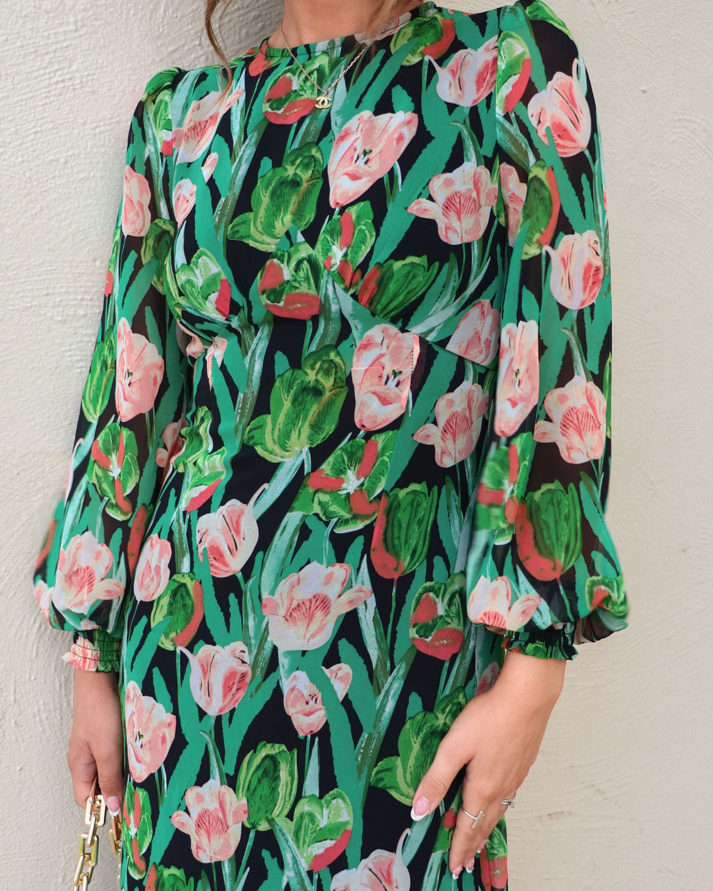 Tolly Floral Ruffle Midi Dress sold by Vici