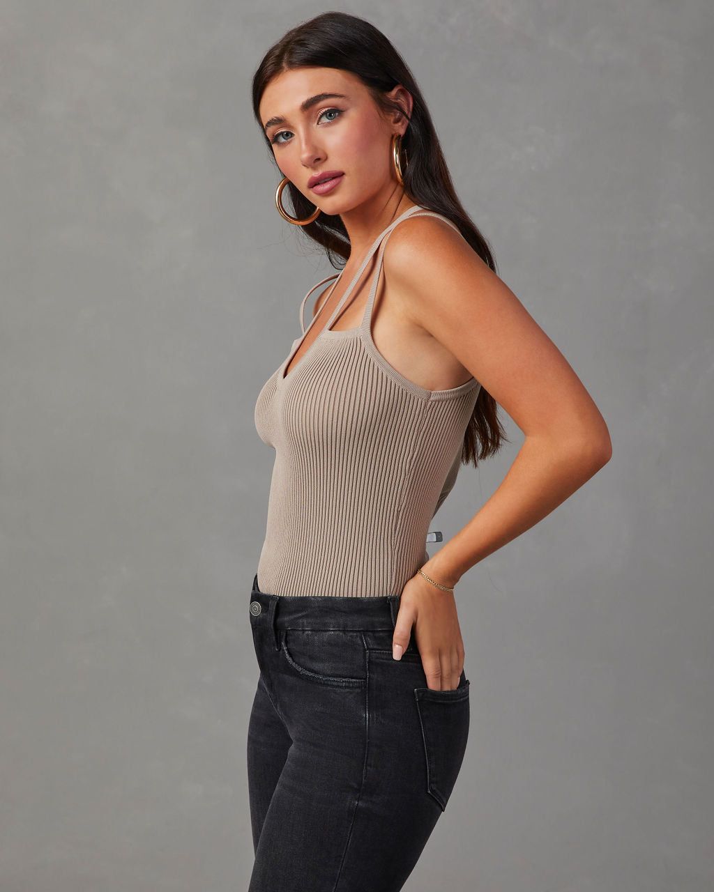 Pacheco Strappy Ribbed Tank - Taupe sold by Vici product image thumbnail 3