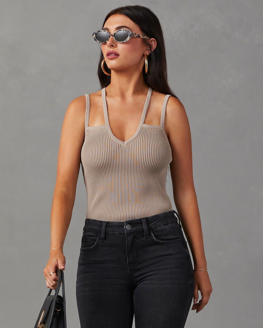 Pacheco Strappy Ribbed Tank - Taupe sold by Vici product image thumbnail 5