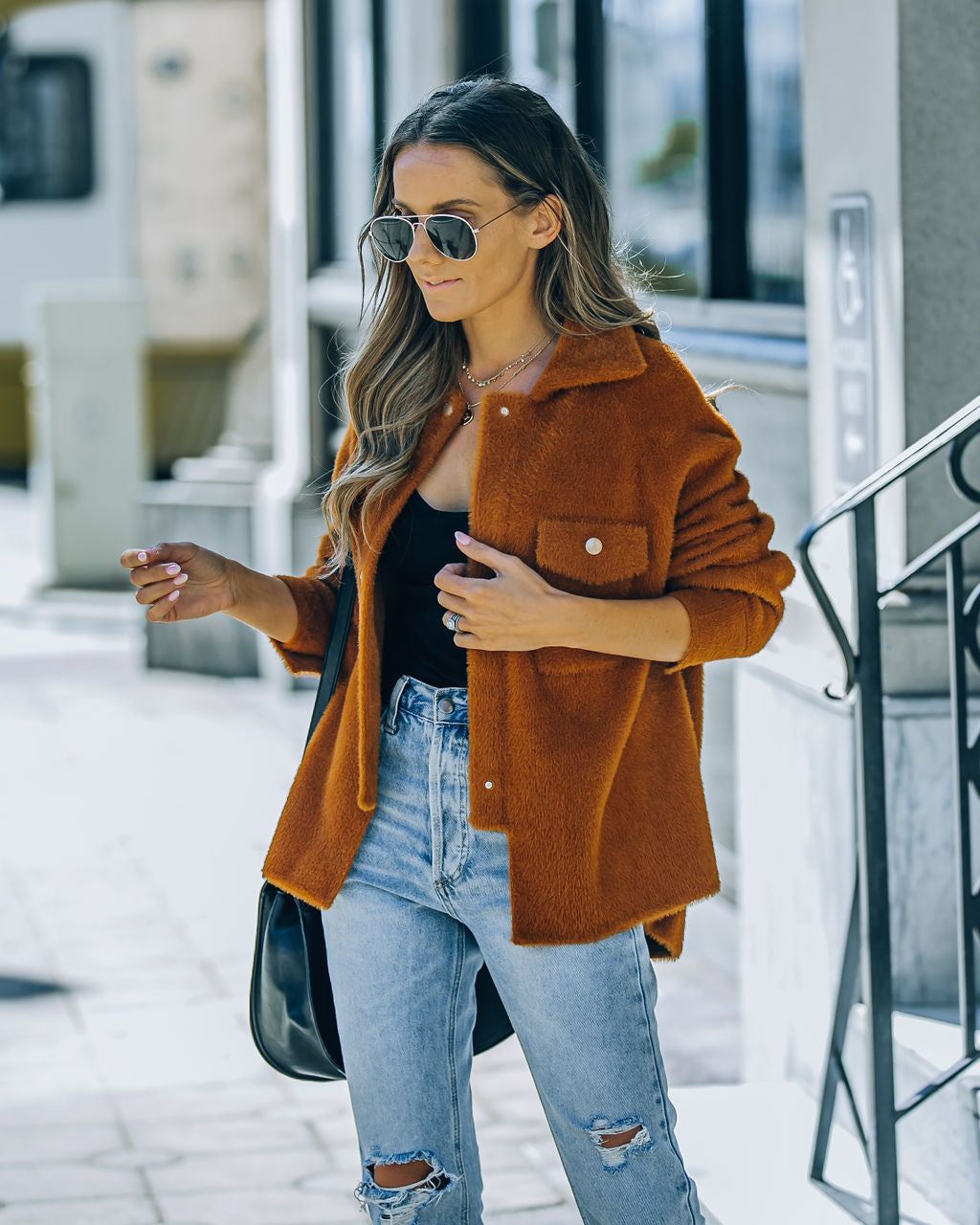 Aiden Fuzzy Knit Shacket - Camel - FINAL SALE sold by Vici product image thumbnail 5