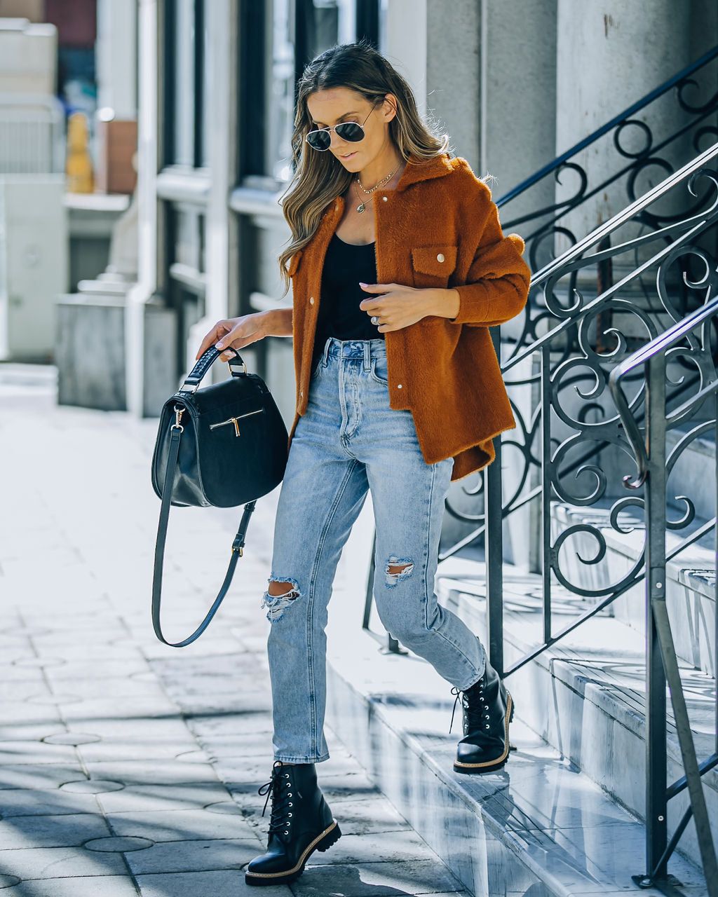 Aiden Fuzzy Knit Shacket - Camel - FINAL SALE sold by Vici