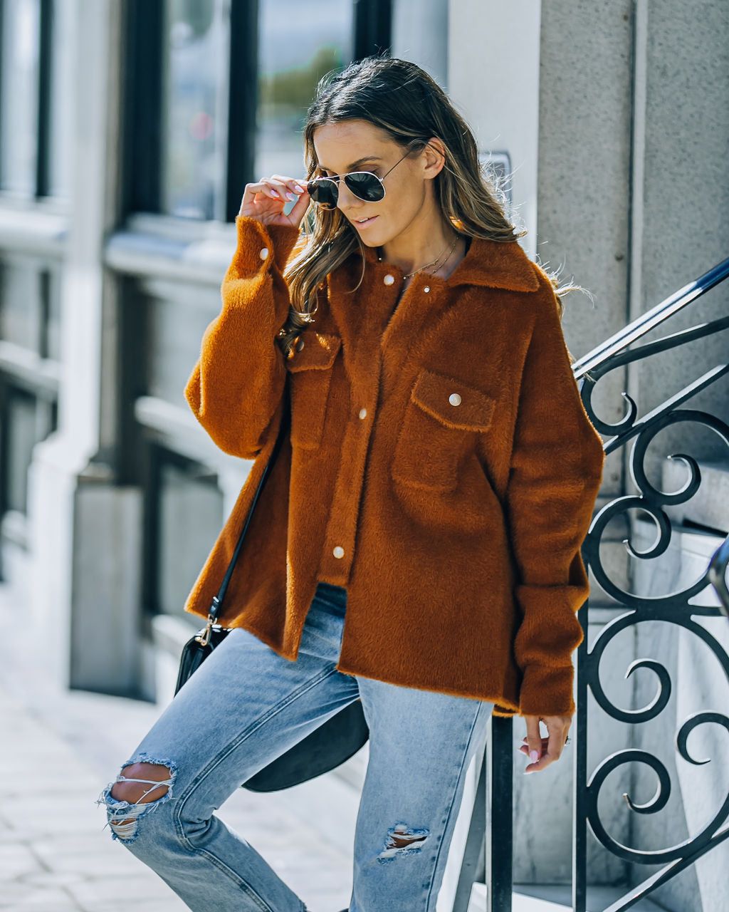 Aiden Fuzzy Knit Shacket - Camel - FINAL SALE sold by Vici product image thumbnail 3