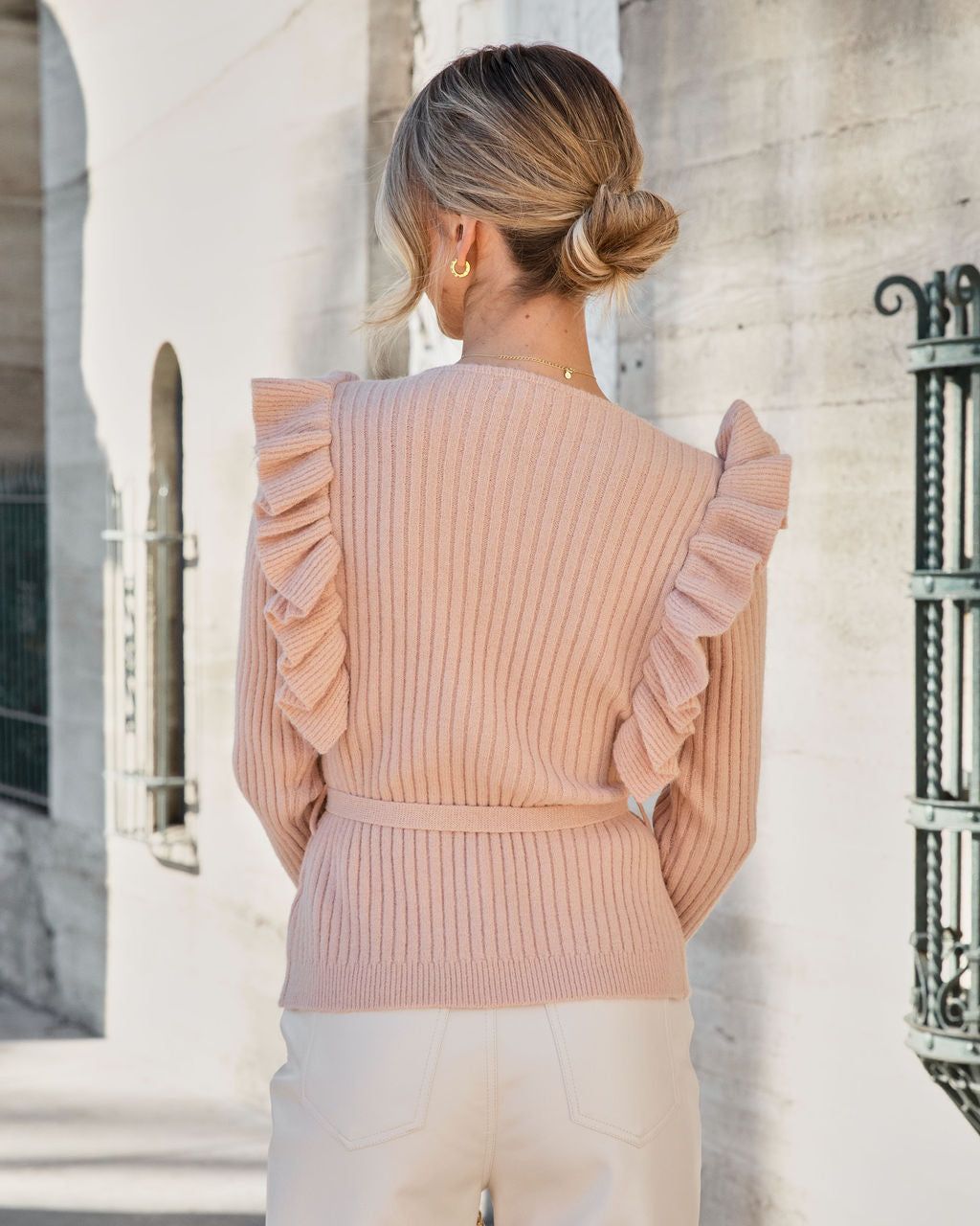 Stay Girly Knit Ruffle Wrap Sweater Top - Nude - FINAL SALE sold by Vici product image thumbnail 4