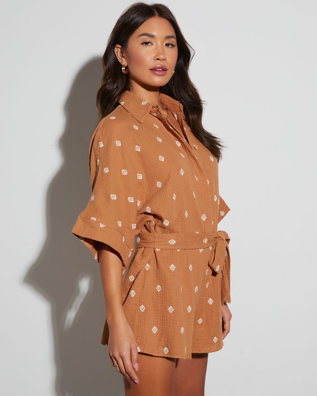 Fallon Collared Tie Waist Romper sold by Vici product image thumbnail 3