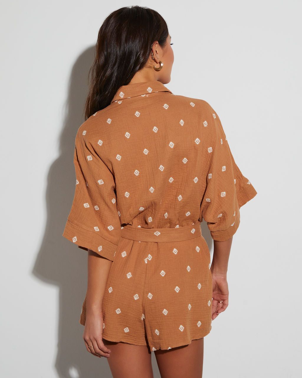 Fallon Collared Tie Waist Romper sold by Vici product image thumbnail 4