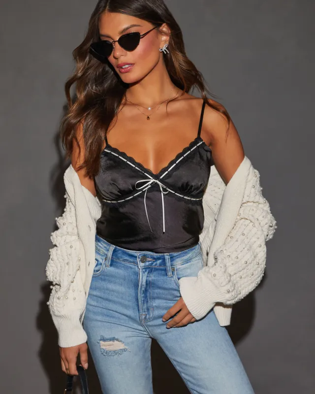 So Romantic Lace And Ribbon Satin Top sold by Vici