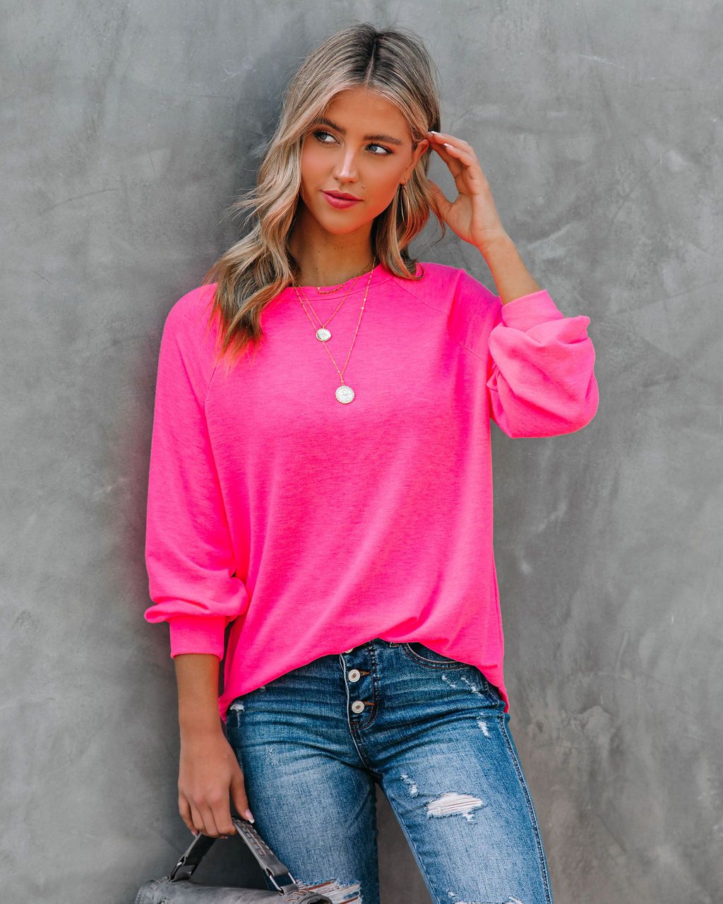 Serafina Knit Raglan Top - Hot Pink sold by Vici product image thumbnail 3