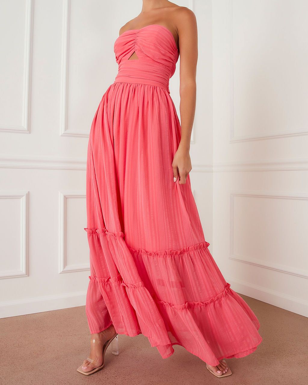Celestia Strapless Tiered Maxi Dress - Coral - FINAL SALE sold by Vici product image thumbnail 4