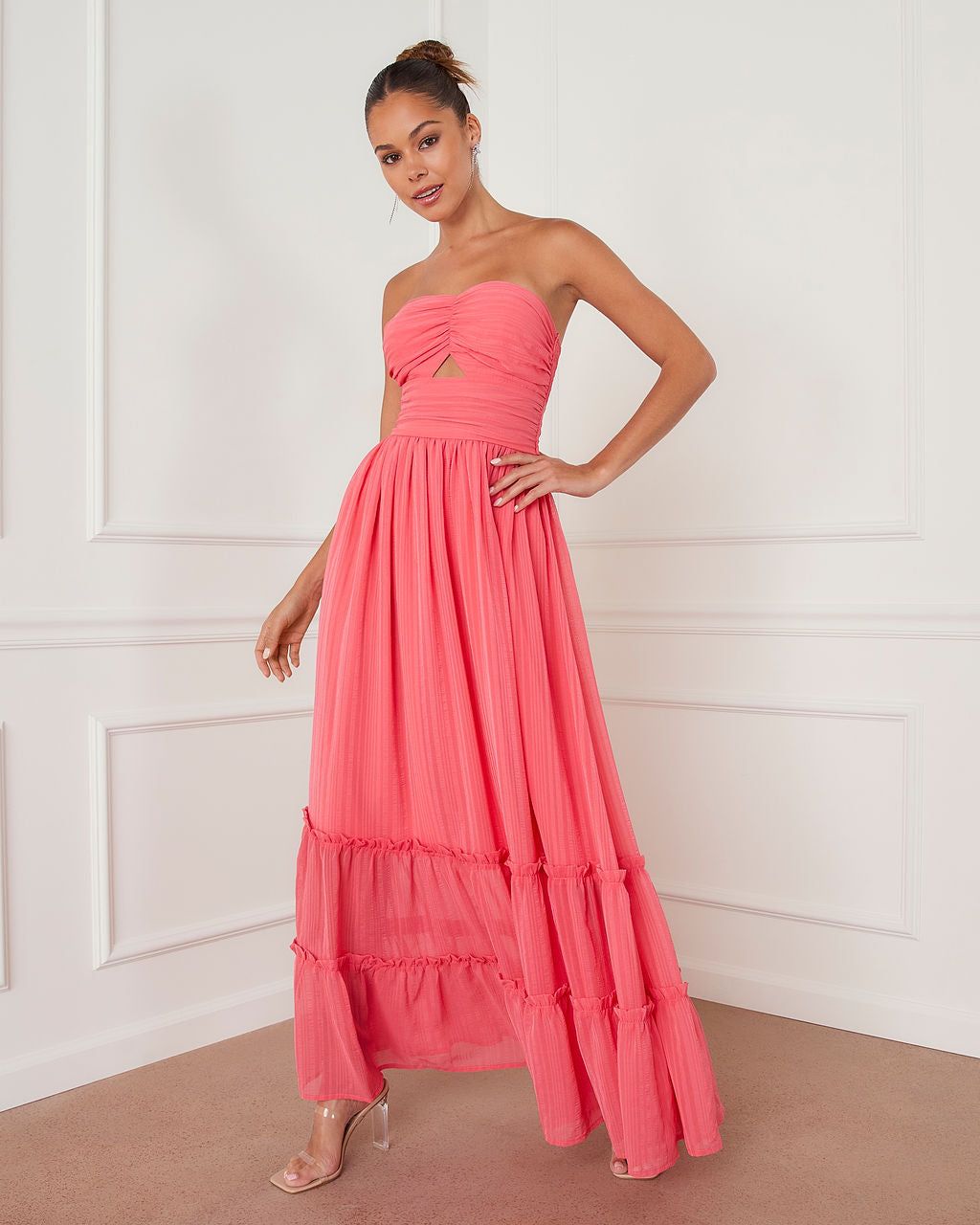 Celestia Strapless Tiered Maxi Dress - Coral - FINAL SALE sold by Vici product image thumbnail 6