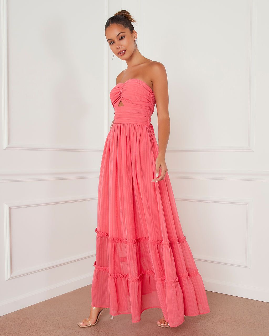 Celestia Strapless Tiered Maxi Dress - Coral - FINAL SALE sold by Vici