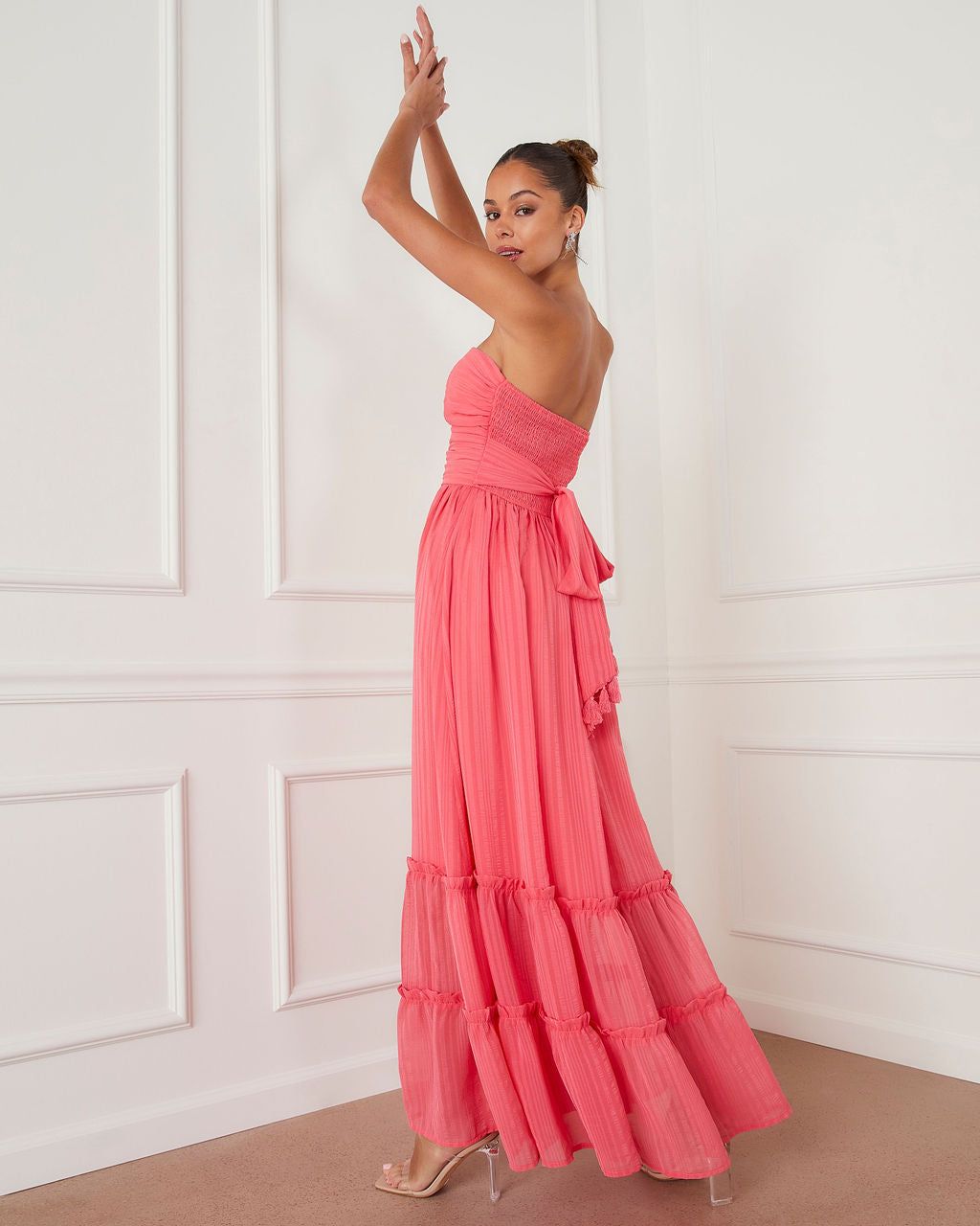 Celestia Strapless Tiered Maxi Dress - Coral - FINAL SALE sold by Vici product image thumbnail 2
