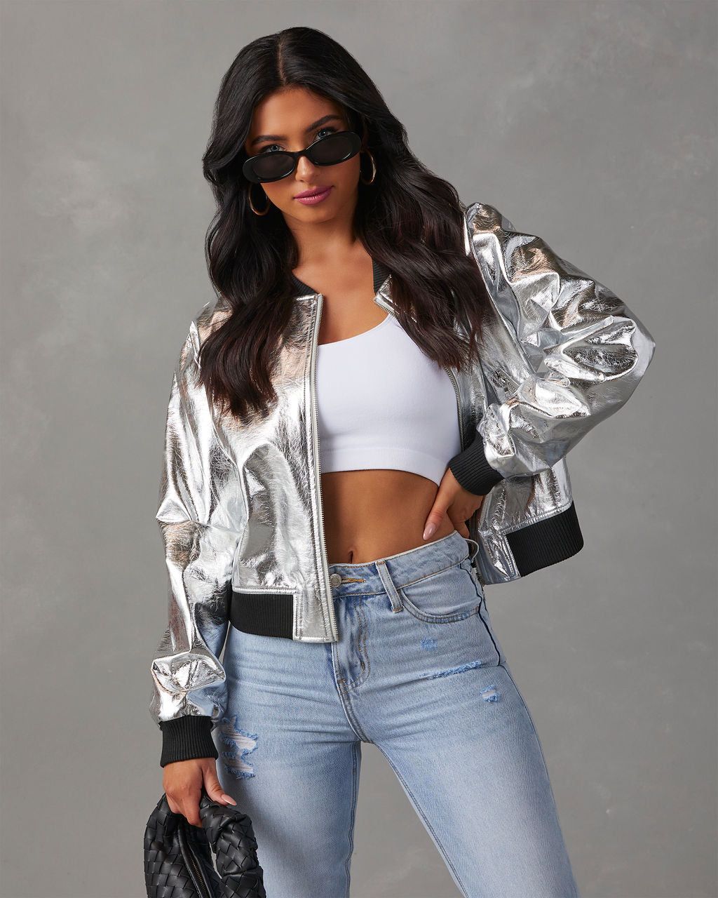 Worlds Collide Metallic Bomber Jacket - Silver sold by Vici product image thumbnail 2