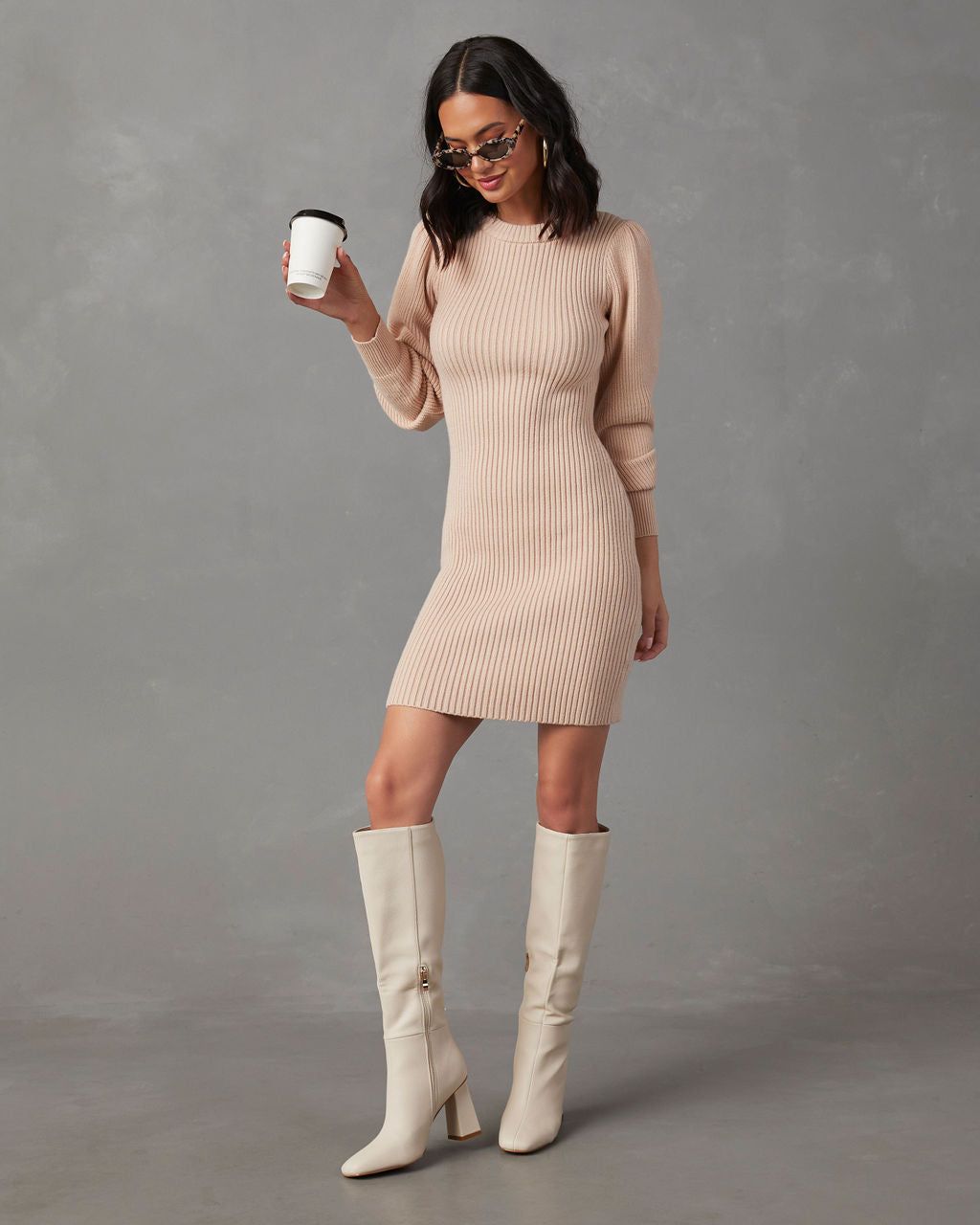 Sanori Long Sleeve Sweater Mini Dress - Cream sold by Vici product image thumbnail 6