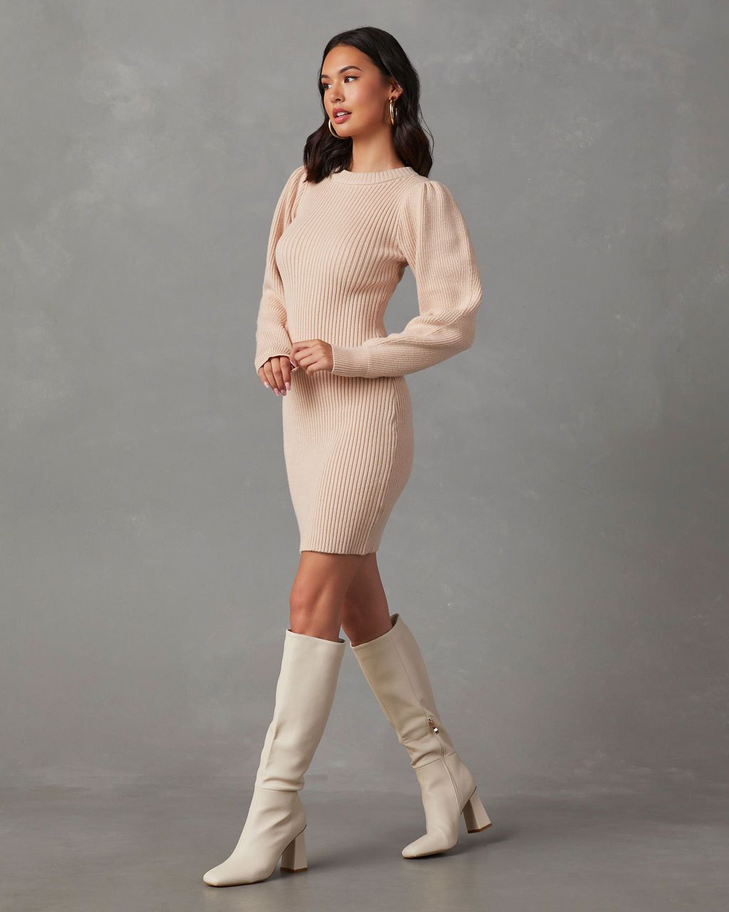 Sanori Long Sleeve Sweater Mini Dress - Cream sold by Vici product image thumbnail 3