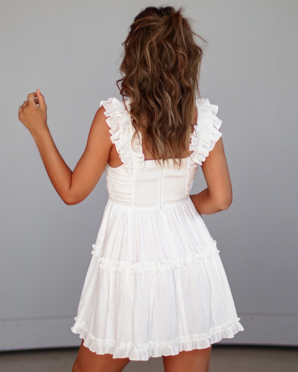 Tiffany Lace Up Tiered Pocketed Mini Dress sold by Vici product image thumbnail 2