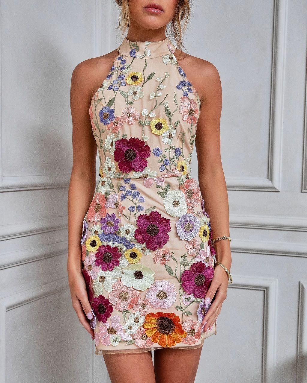 Buy Myself Flowers Floral Applique Mini Dress sold by Vici product image thumbnail 2