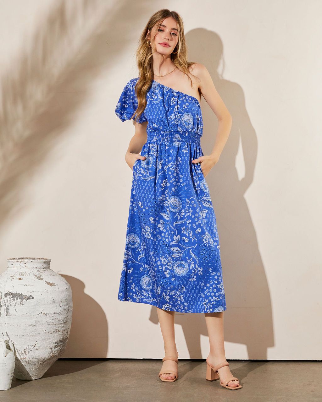 Lafayette Floral One Shoulder Midi Dress - Blue sold by Vici product image thumbnail 7