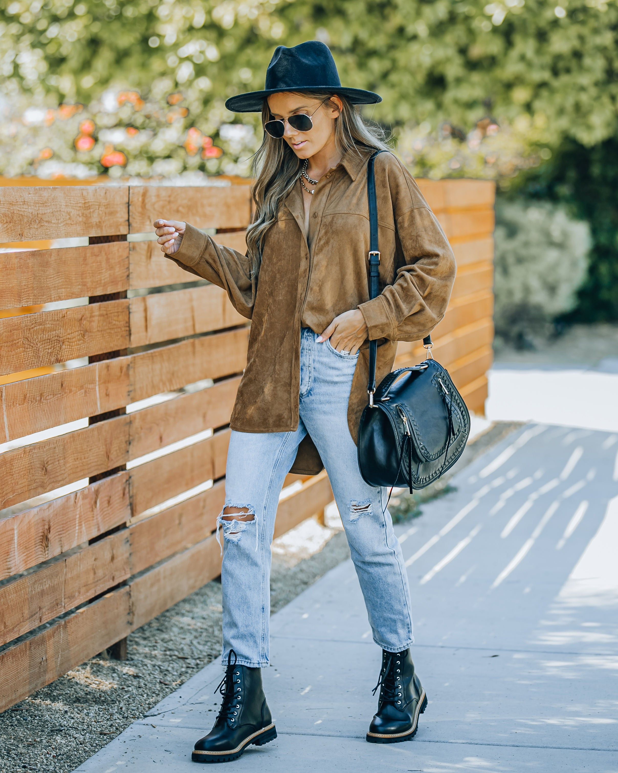 Brownfield Faux Suede Button Down Shacket - FINAL SALE sold by Vici